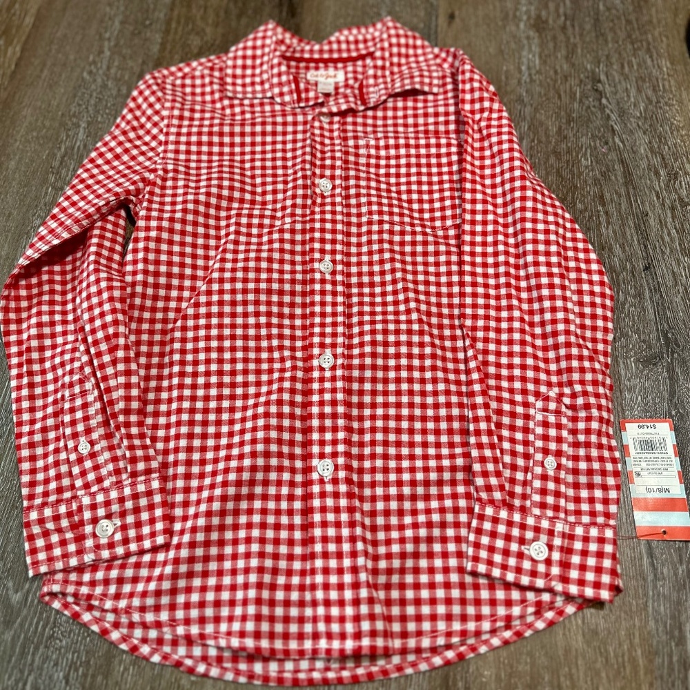 Boy's Red & White Gingham Button-Up Shirt